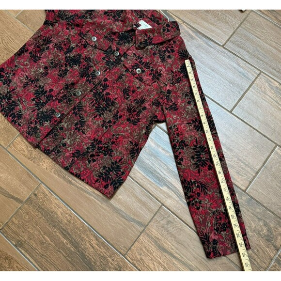 CJ Banks Women's PLUS SIZE 1X Black Maroon Floral Suede Cloth Button Up Jacket - Picture 3 of 5